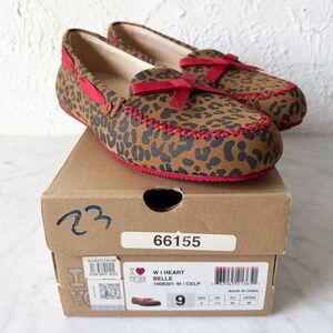 Ugg I Heart Belle Moccasin Loafer Women's 9 Chestnut Leopard Print/Red Slipper